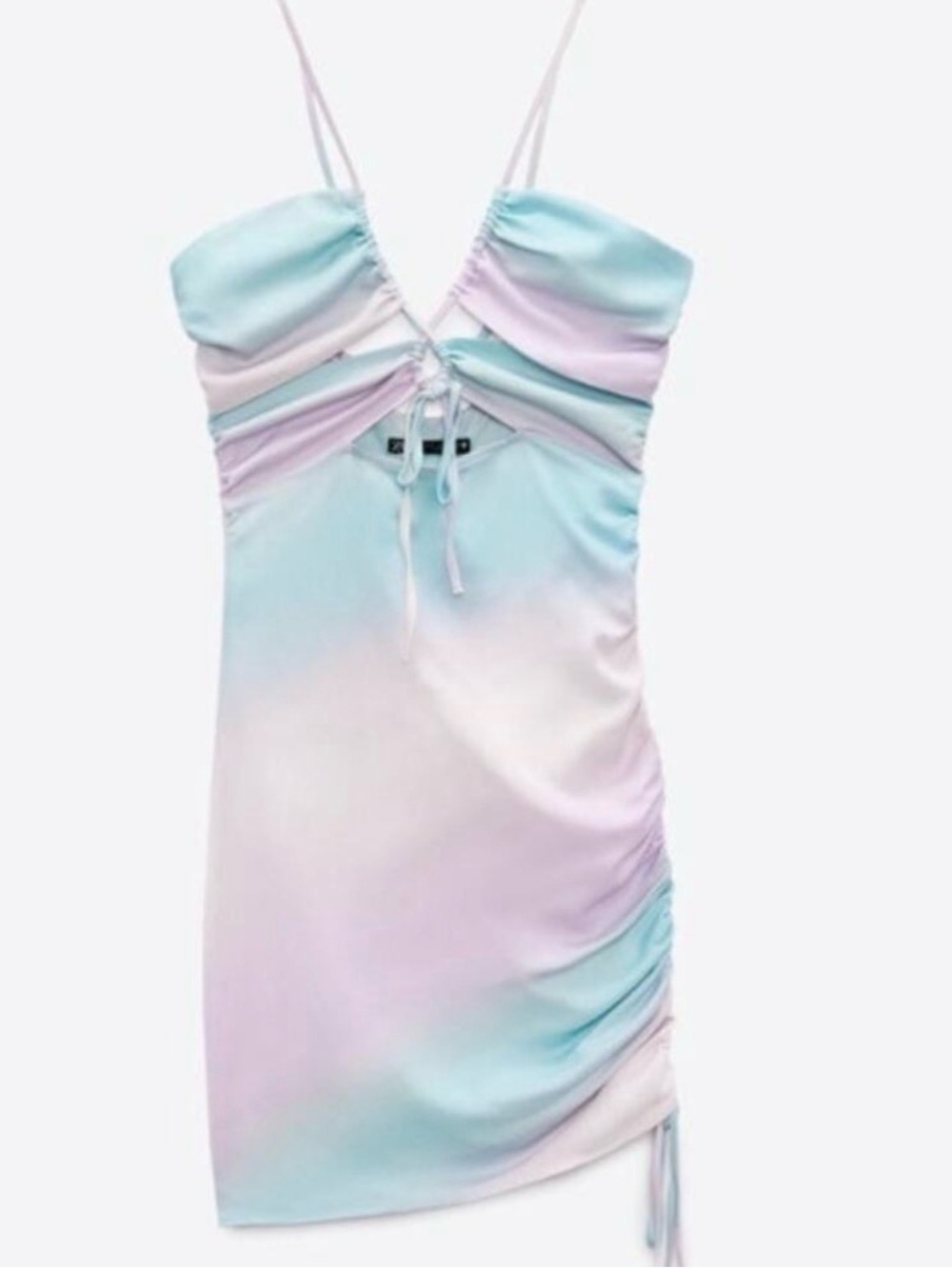 Zara Women Pastels Tie Dye Cut Out Ruched Mini Dress - Picture 10 of 10